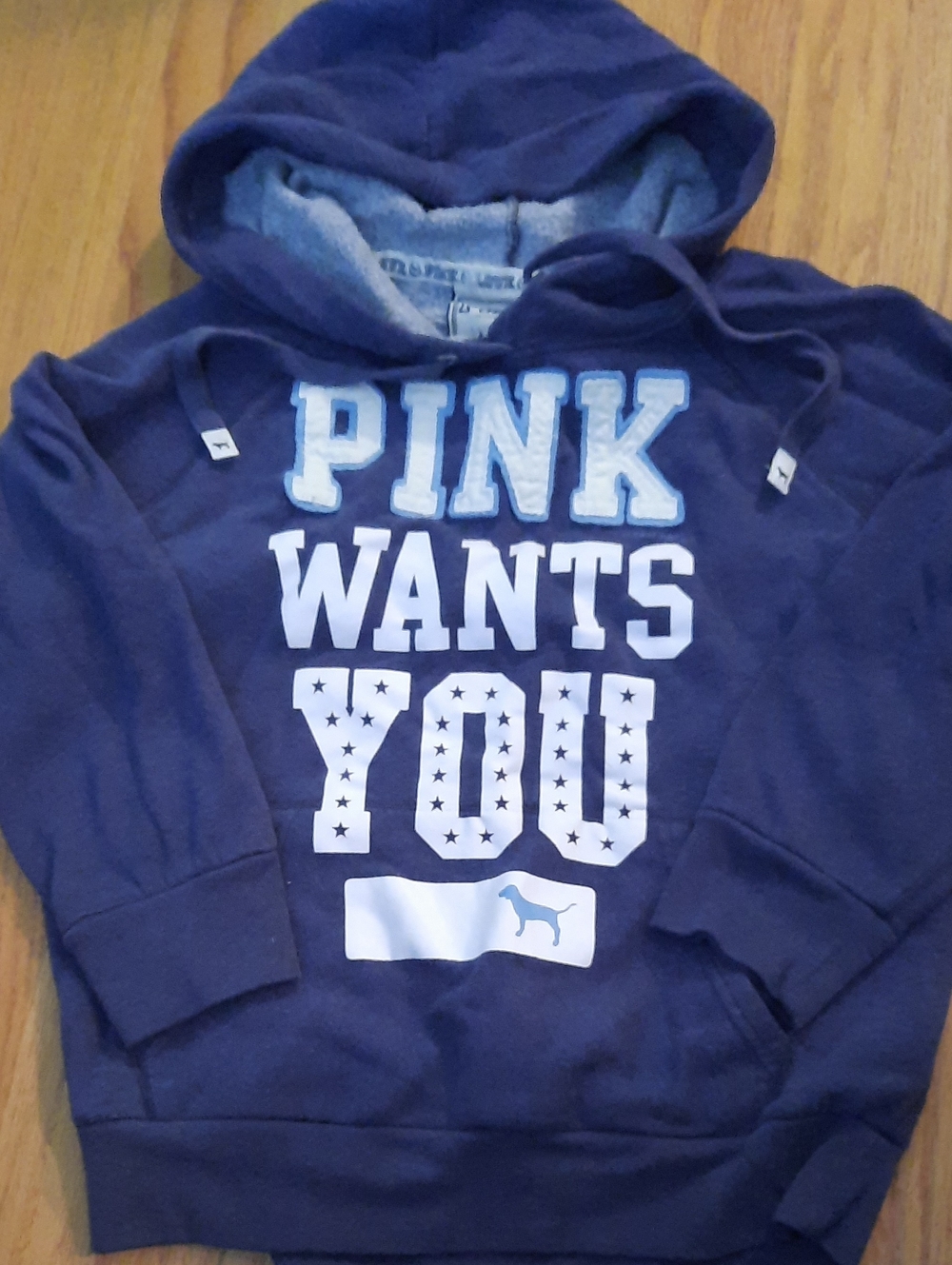 Girls M PINK Victoria's Secret Navy Blue Pullover Hoodie with White Lettering